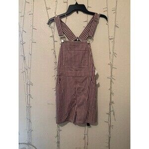 WeWoreWhat Burgundy Gingham Check Overall Romper XS Cottagecore Farmhouse NWT